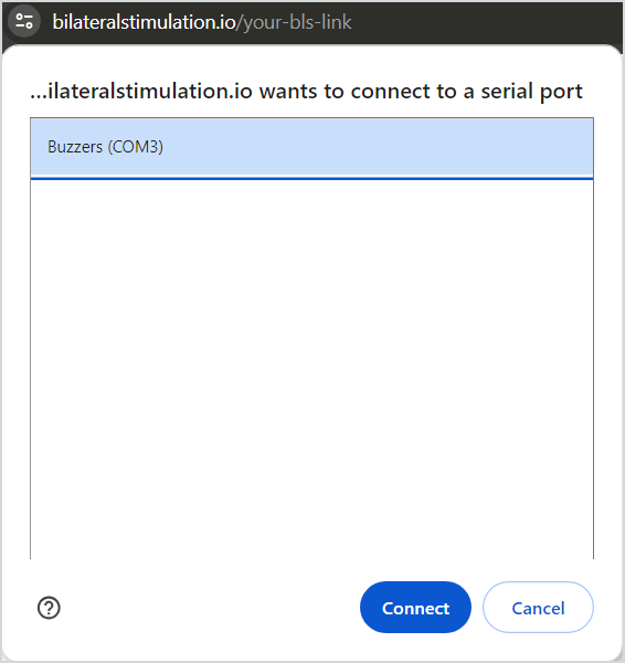 Screenshot of the browser dialog when pairing your buzzers, after you clicked on 'Buzzers'